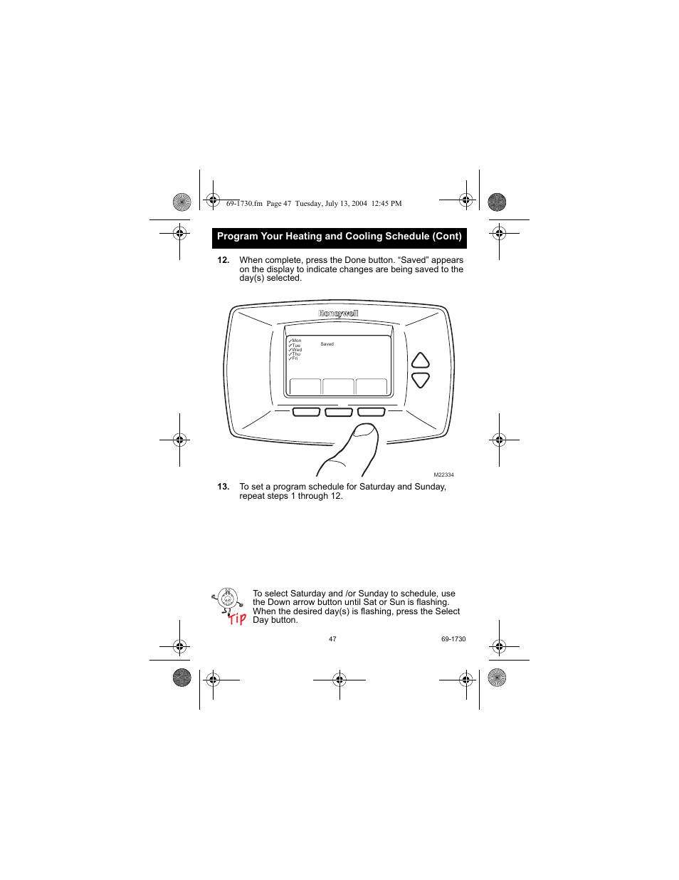 Program your heating and cooling schedule (cont) | Honeywell RTH7500D User Manual | Page 47 / 64