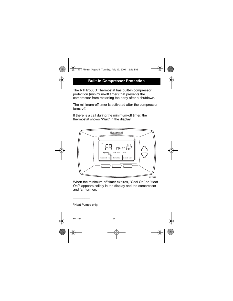 Built-in compressor protection | Honeywell RTH7500D User Manual | Page 58 / 64