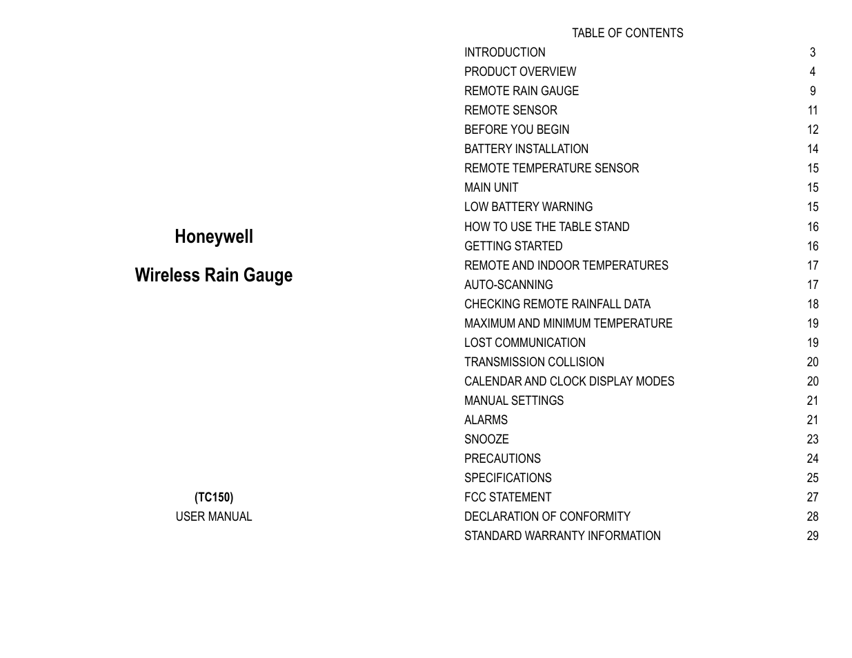 Honeywell TC150 User Manual | 15 pages