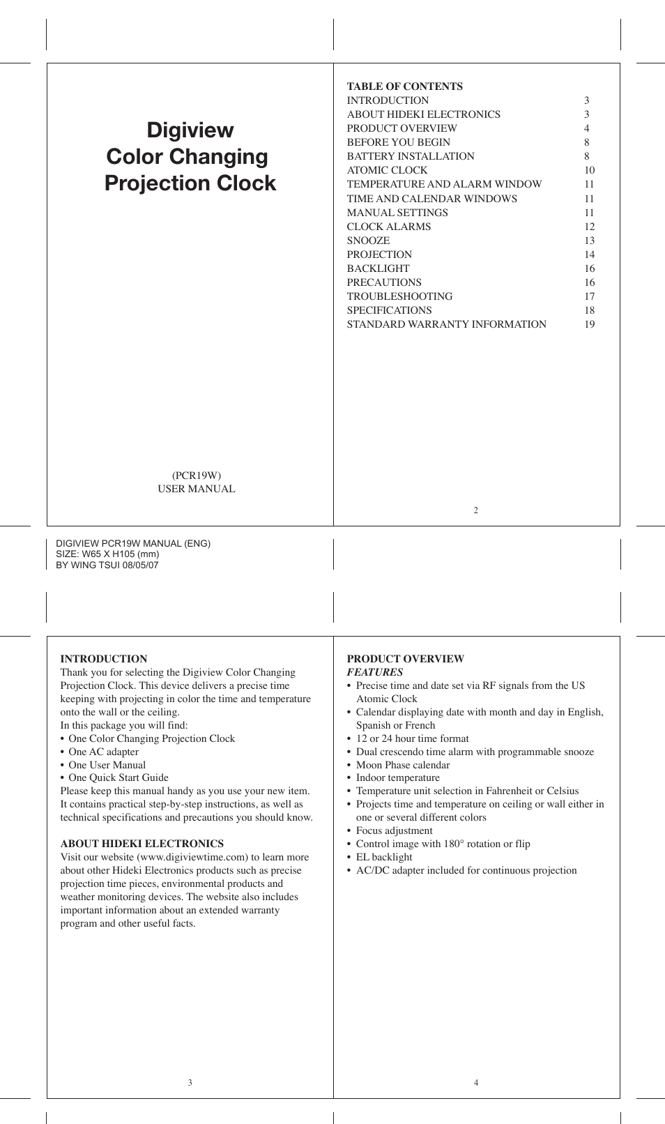 Honeywell PCR19W User Manual | 5 pages