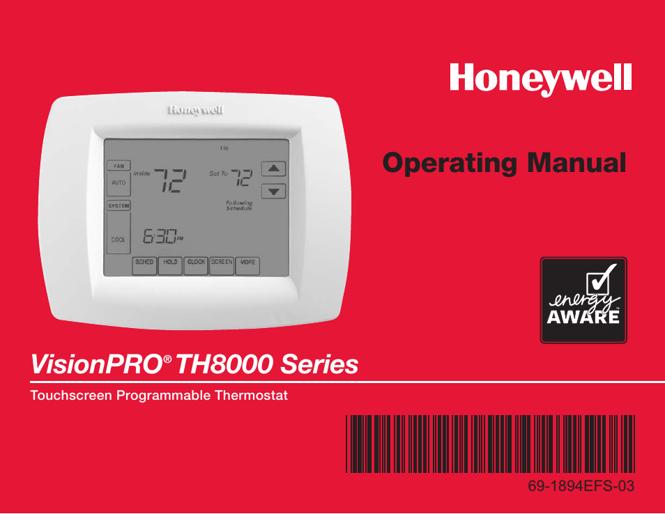 Honeywell VisionPRO  TH8000 Series User Manual | 96 pages