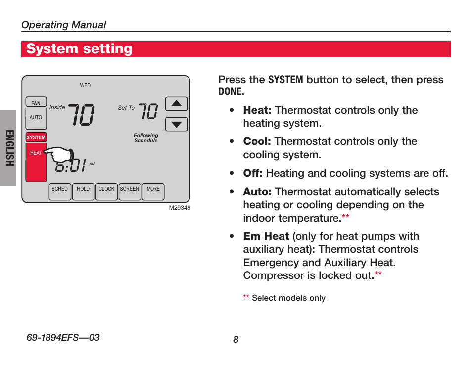 System setting | Honeywell VisionPRO  TH8000 Series User Manual | Page 10 / 96