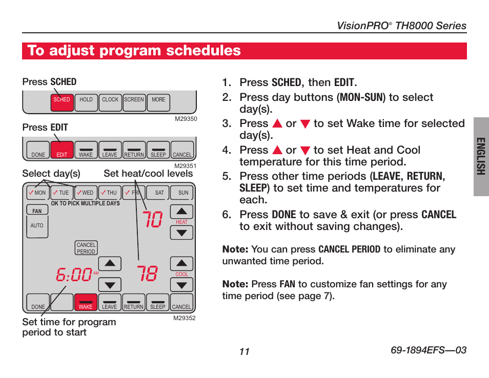 English | Honeywell VisionPRO  TH8000 Series User Manual | Page 13 / 96