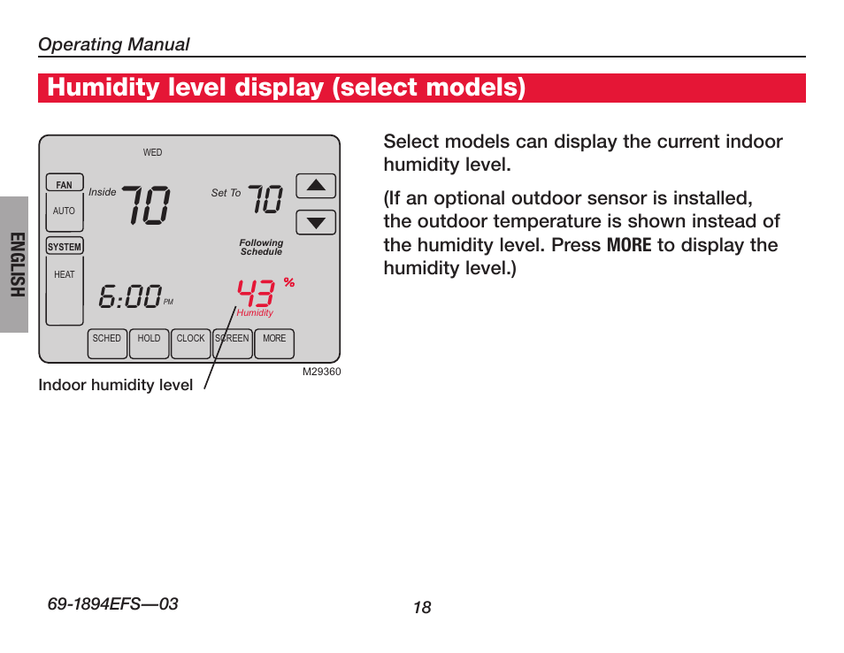 About your new thermostat, Humidity level display (select models) | Honeywell VisionPRO  TH8000 Series User Manual | Page 20 / 96