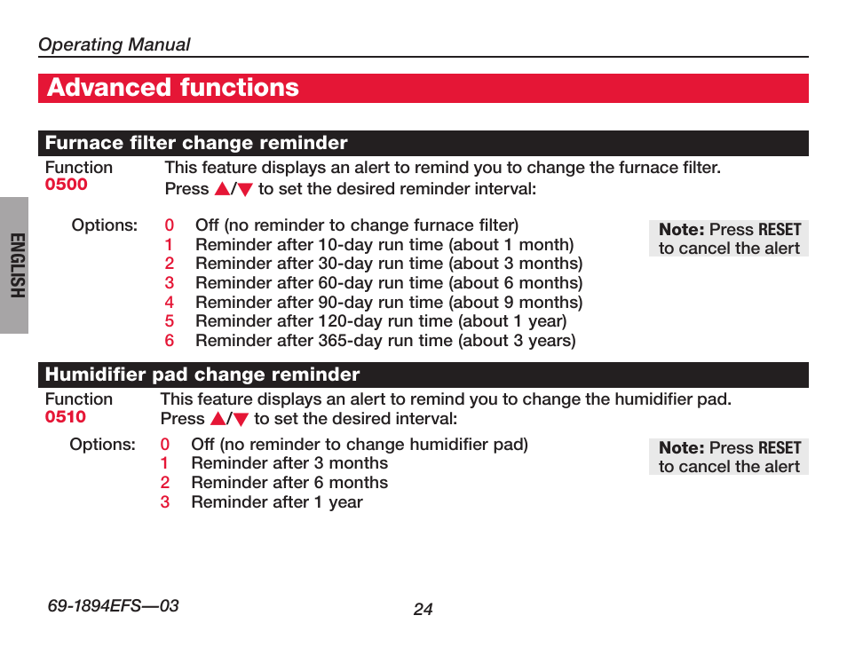 About your new thermostat, Advanced functions | Honeywell VisionPRO  TH8000 Series User Manual | Page 26 / 96