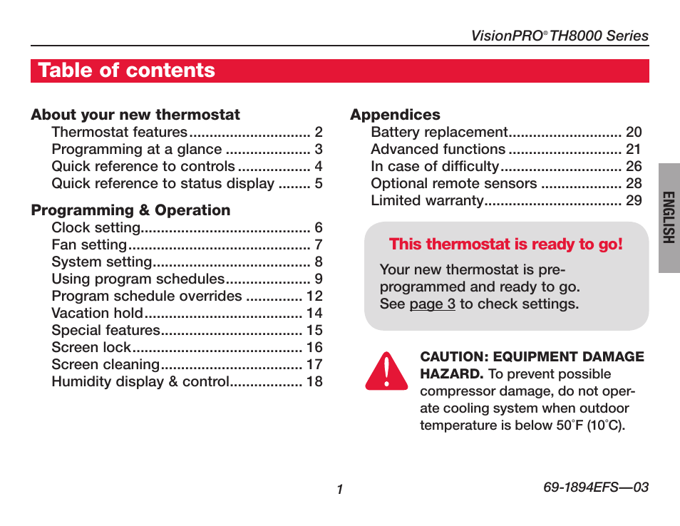 Honeywell VisionPRO  TH8000 Series User Manual | Page 3 / 96