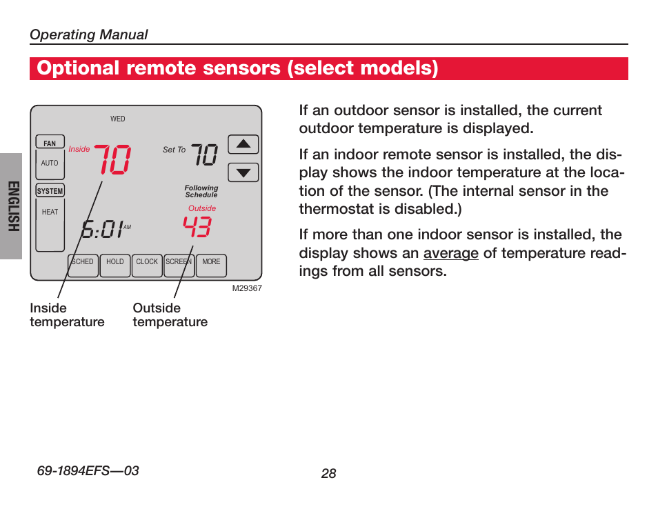 Optional remote sensors (select models) | Honeywell VisionPRO  TH8000 Series User Manual | Page 30 / 96