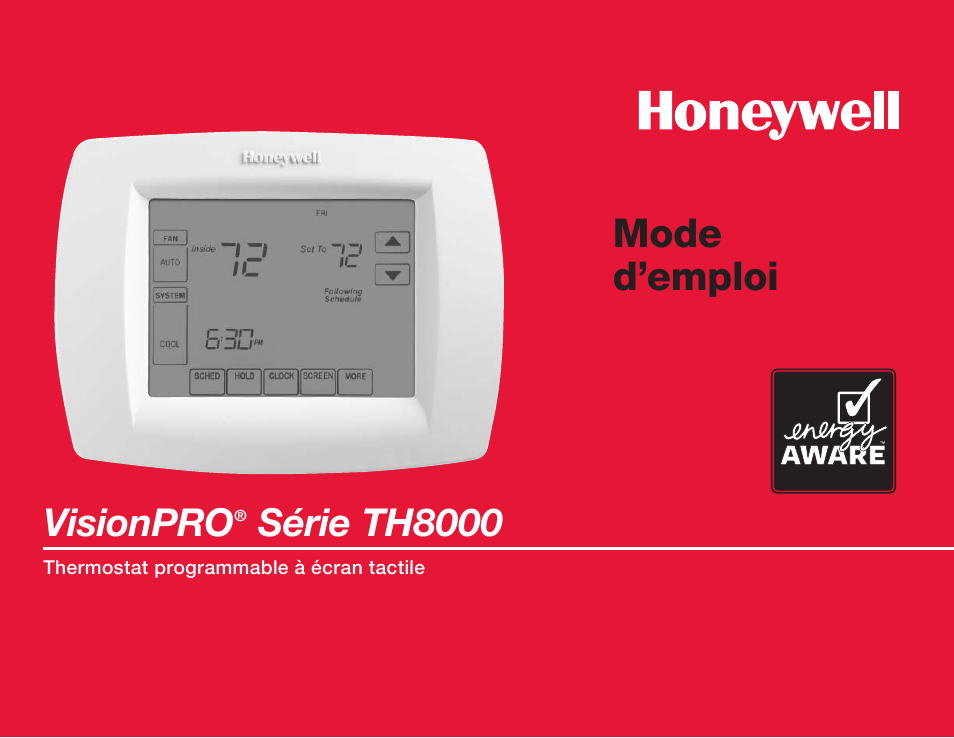 Mode d’emploi, Visionpro, Série th8000 | Honeywell VisionPRO  TH8000 Series User Manual | Page 33 / 96