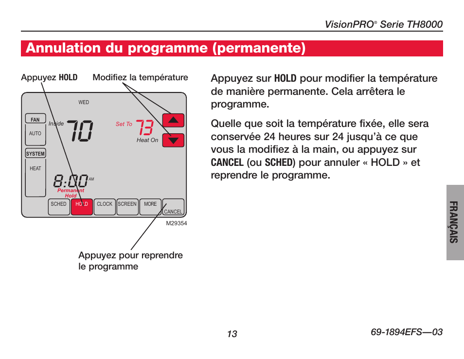 Annulation du programme (permanente) | Honeywell VisionPRO  TH8000 Series User Manual | Page 47 / 96