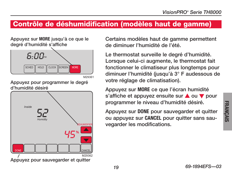 À propos du thermostat | Honeywell VisionPRO  TH8000 Series User Manual | Page 53 / 96