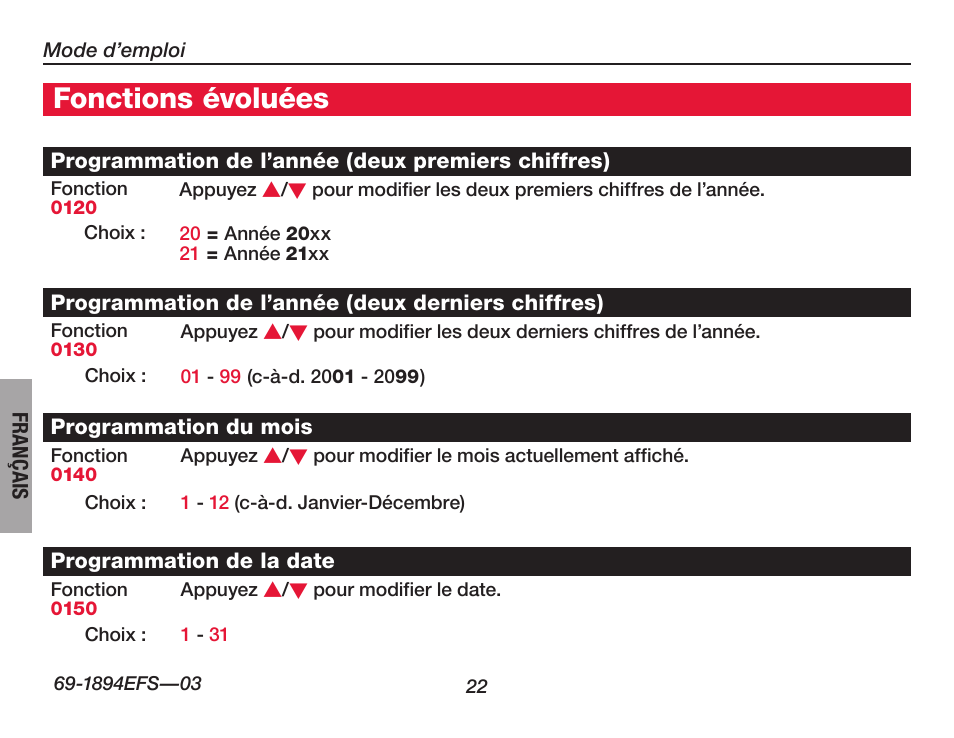 À propos du thermostat, Fonctions évoluées | Honeywell VisionPRO  TH8000 Series User Manual | Page 56 / 96