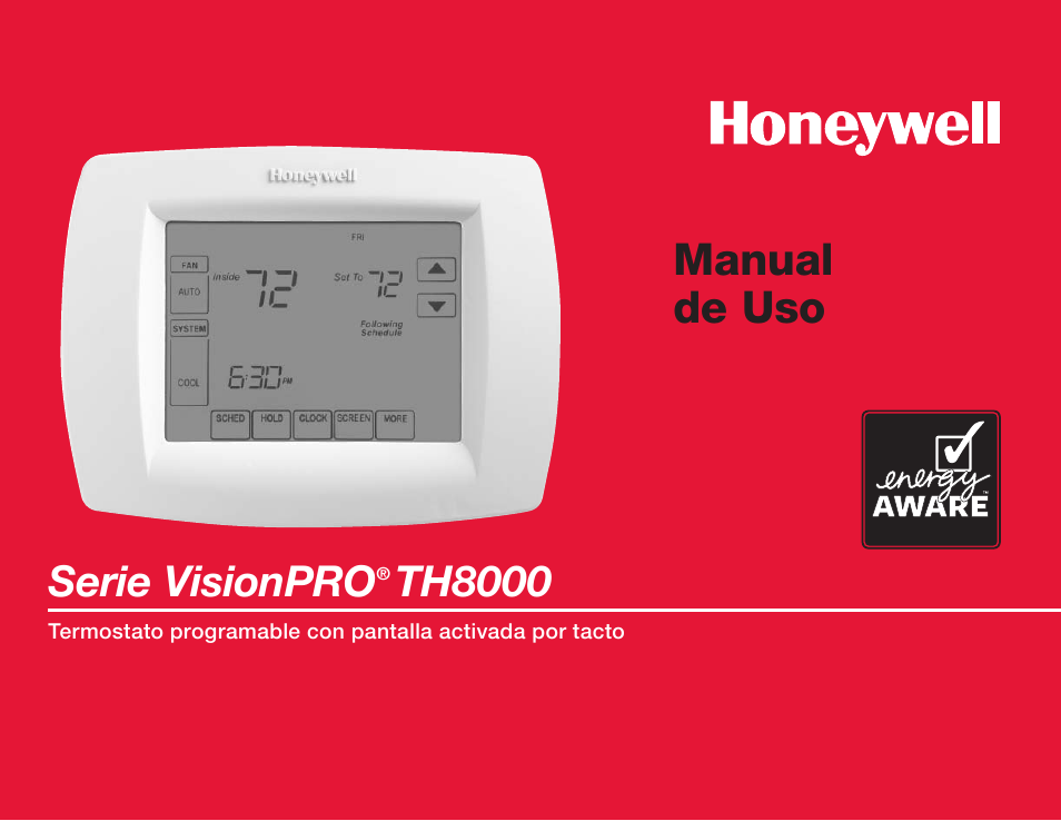 Manual de uso, Serie visionpro, Th8000 | Honeywell VisionPRO  TH8000 Series User Manual | Page 65 / 96