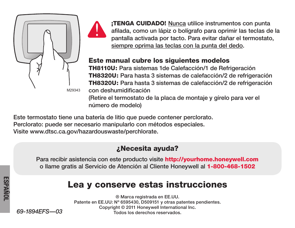 Lea y conserve estas instrucciones, Necesita ayuda | Honeywell VisionPRO  TH8000 Series User Manual | Page 66 / 96