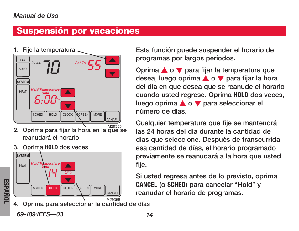 Suspensión por vacaciones | Honeywell VisionPRO  TH8000 Series User Manual | Page 80 / 96