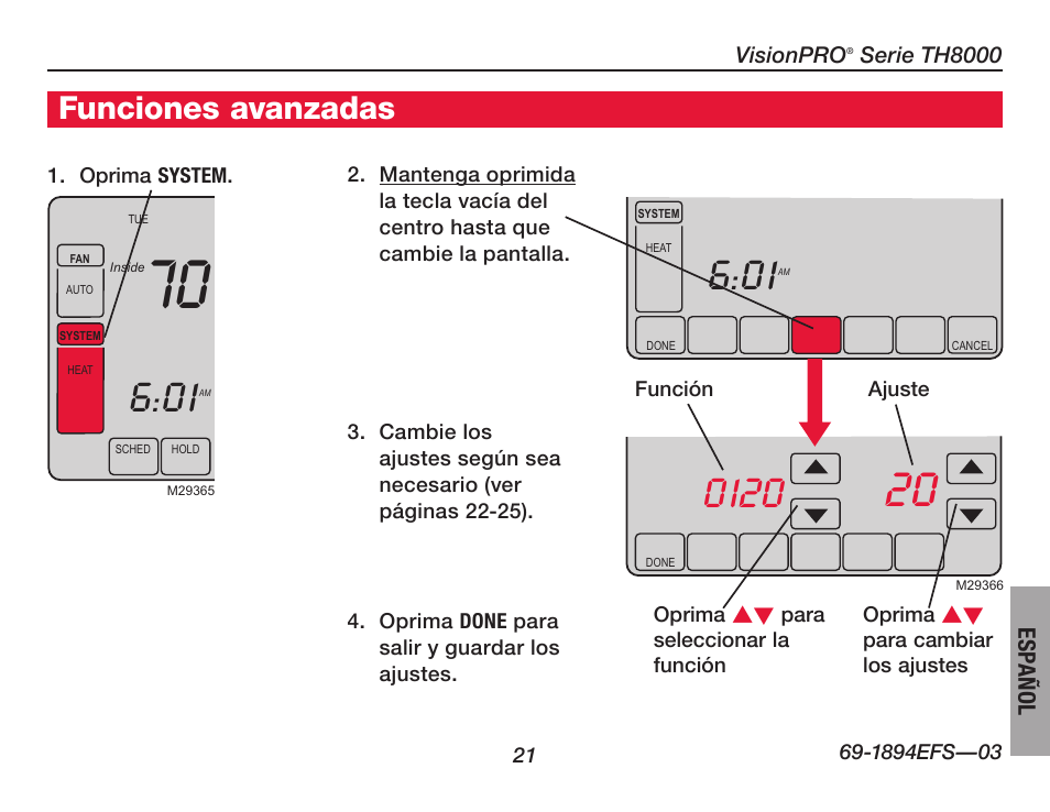Funciones avanzadas | Honeywell VisionPRO  TH8000 Series User Manual | Page 87 / 96