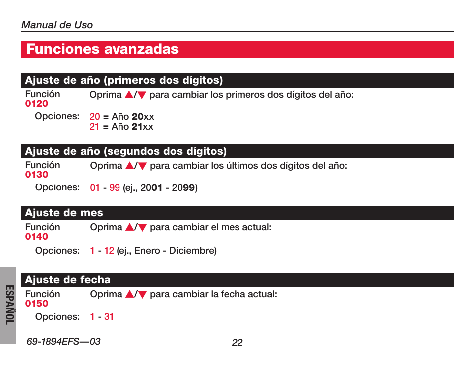 Funciones avanzadas | Honeywell VisionPRO  TH8000 Series User Manual | Page 88 / 96