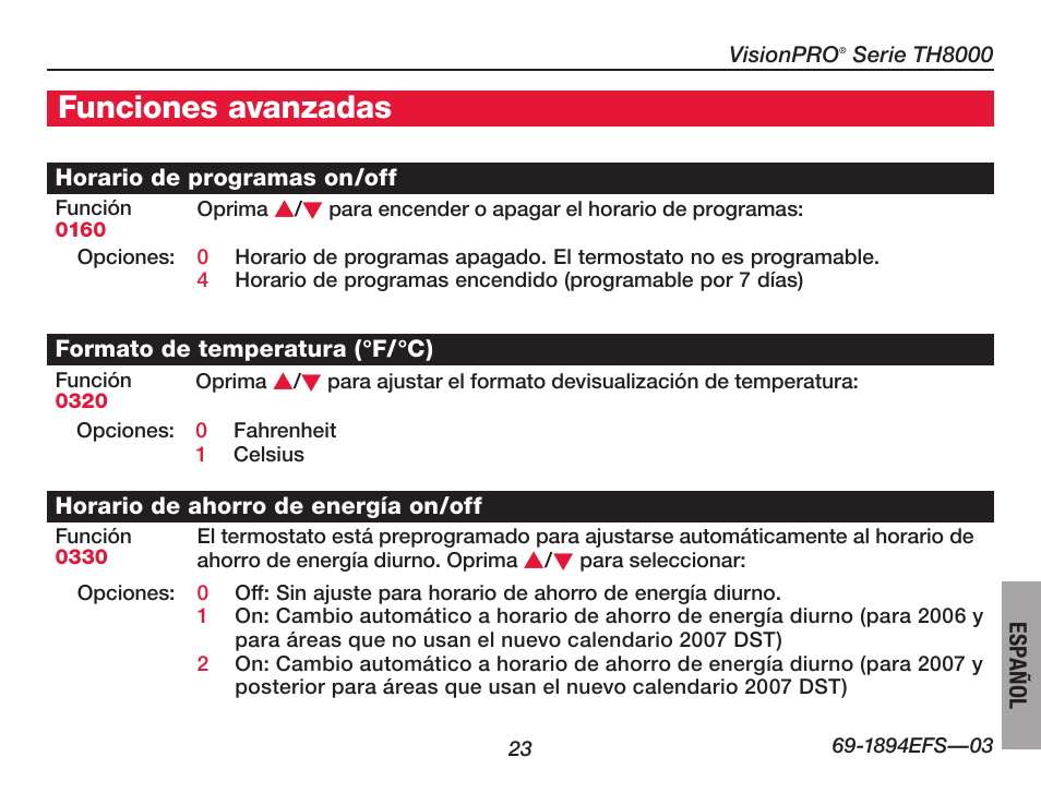 Funciones avanzadas | Honeywell VisionPRO  TH8000 Series User Manual | Page 89 / 96