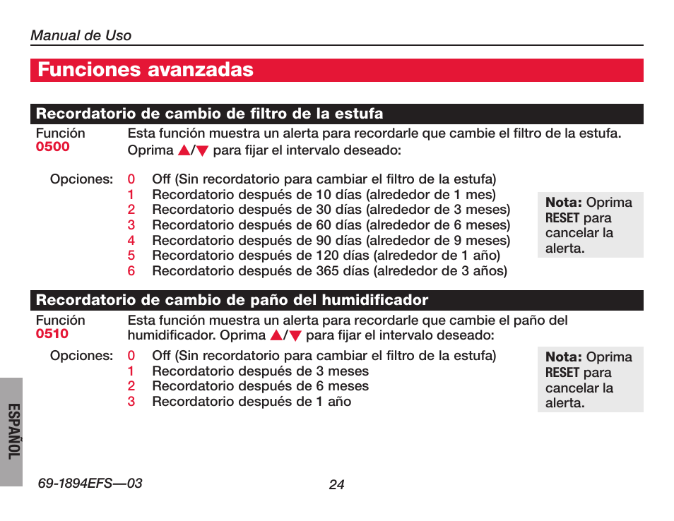 Funciones avanzadas | Honeywell VisionPRO  TH8000 Series User Manual | Page 90 / 96
