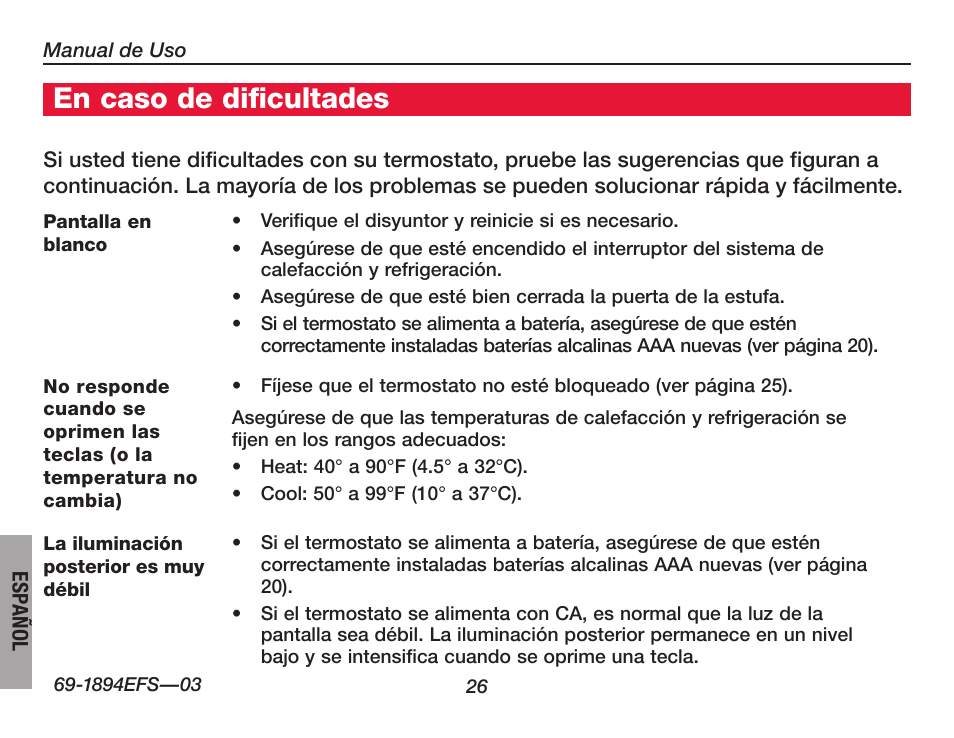 En caso de dificultades | Honeywell VisionPRO  TH8000 Series User Manual | Page 92 / 96