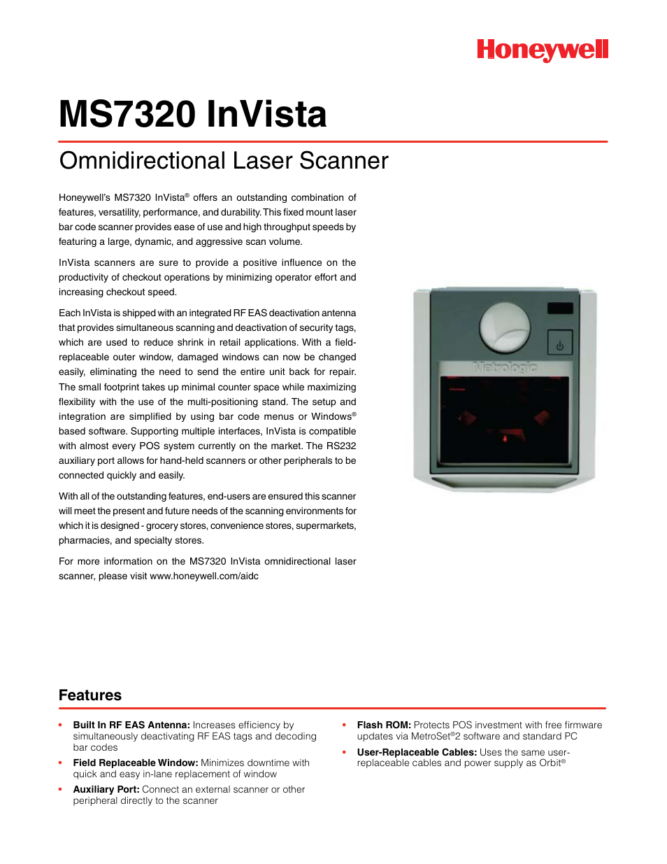 Honeywell MS7320 InVista User Manual | 2 pages