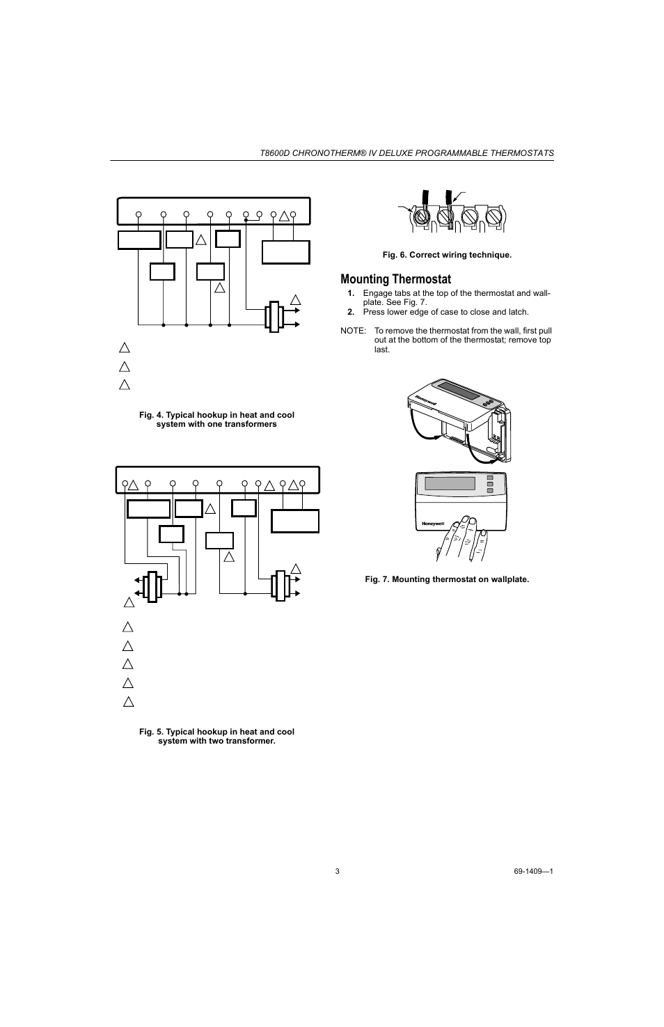 Mounting thermostat | Honeywell Chronotherm IV T8600D User Manual | Page 3 / 12