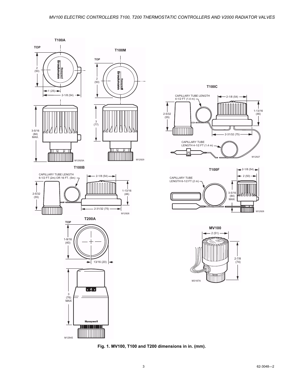 T200a, Mv100 | Honeywell T200 User Manual | Page 3 / 16