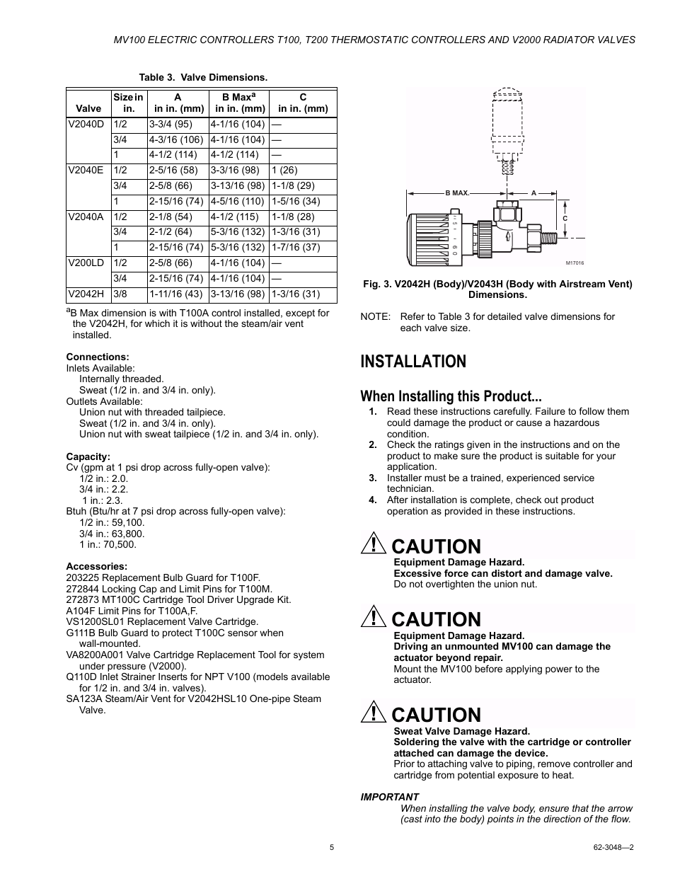 Installation, When installing this product, Caution | Honeywell T200 User Manual | Page 5 / 16