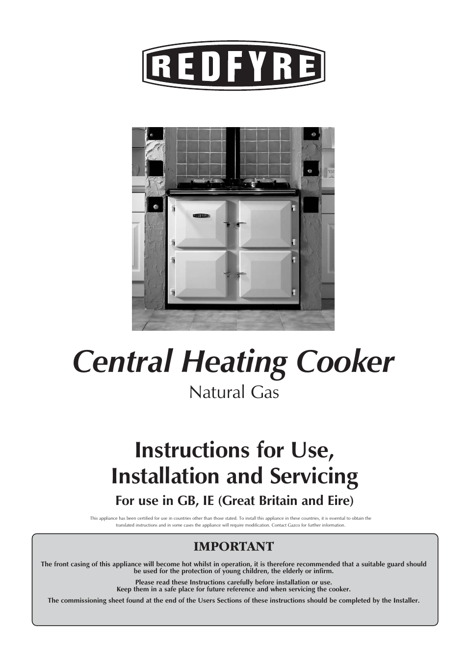 Honeywell Central Heating Cooker Natural Gas User Manual | 44 pages