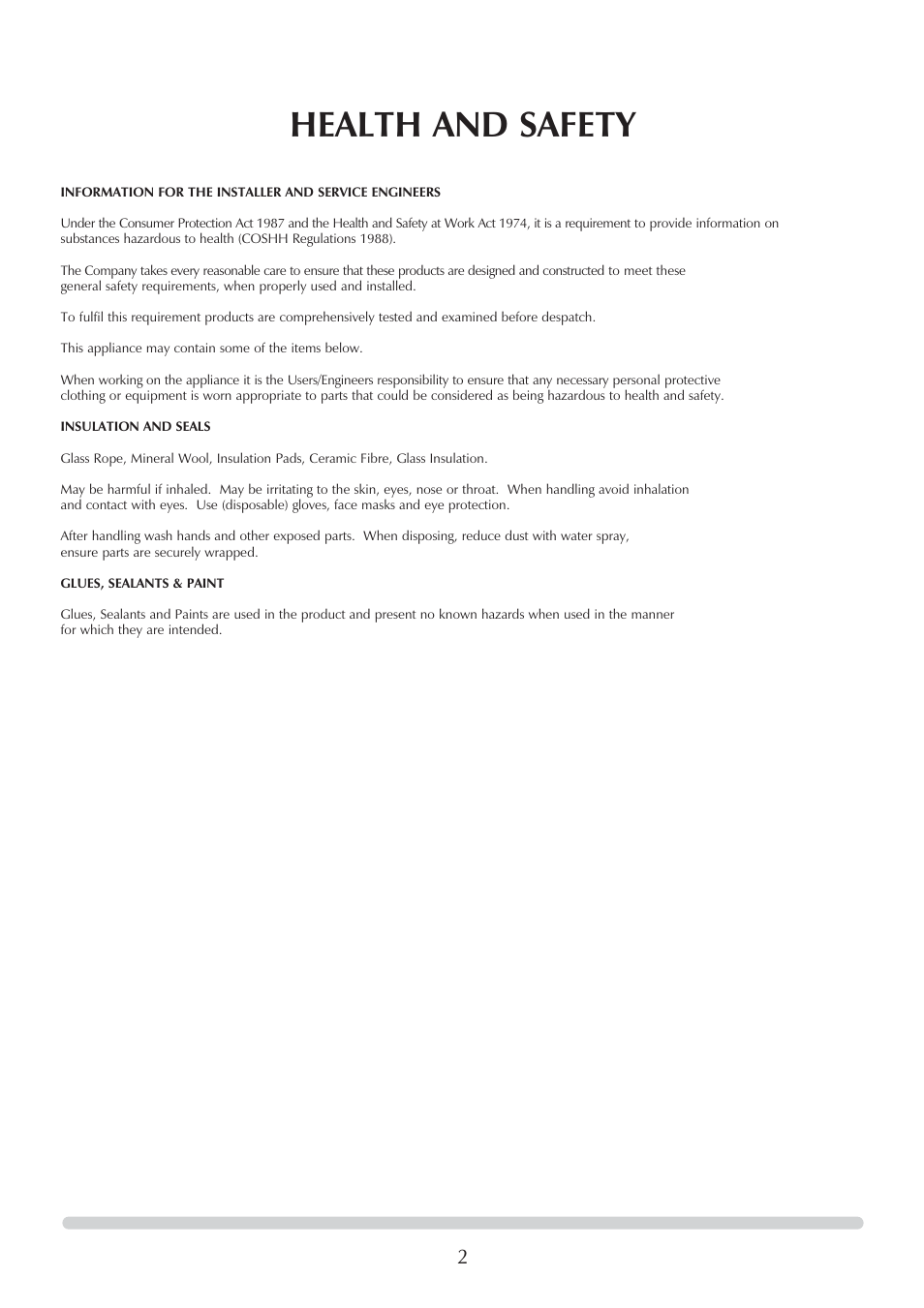 Health and safety | Honeywell Central Heating Cooker Natural Gas User Manual | Page 2 / 44