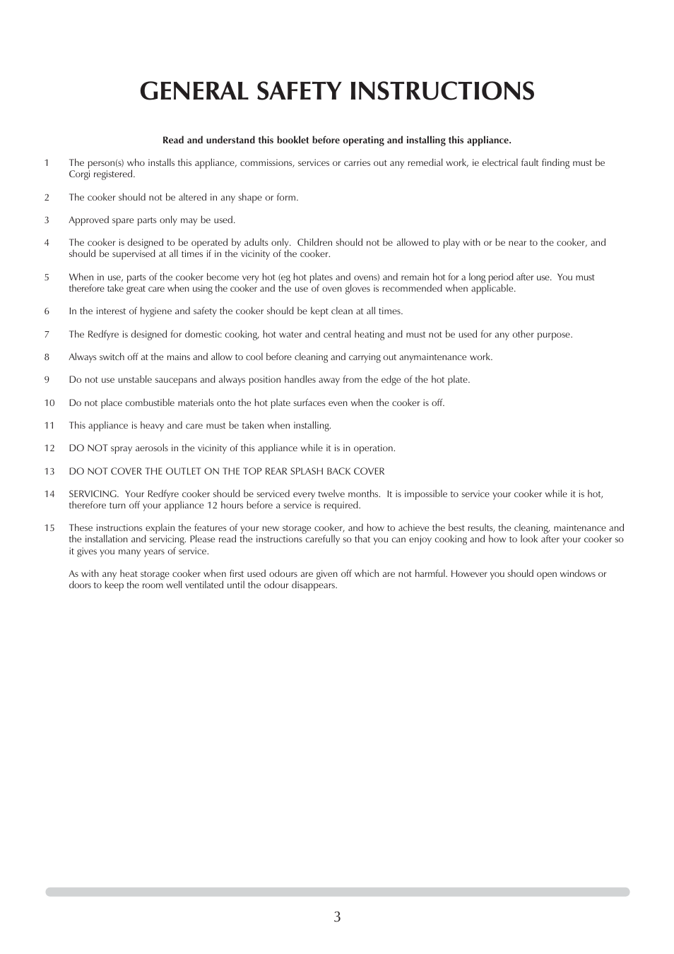 General safety instructions | Honeywell Central Heating Cooker Natural Gas User Manual | Page 3 / 44