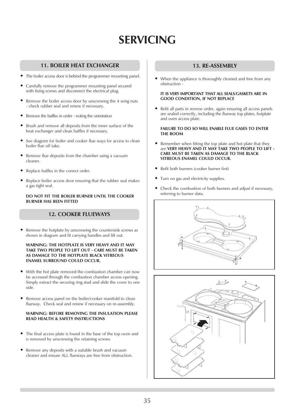 Servicing | Honeywell Central Heating Cooker Natural Gas User Manual | Page 35 / 44