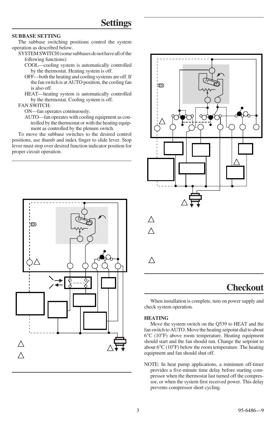Settings, Checkout | Honeywell Q539A User Manual | Page 3 / 4