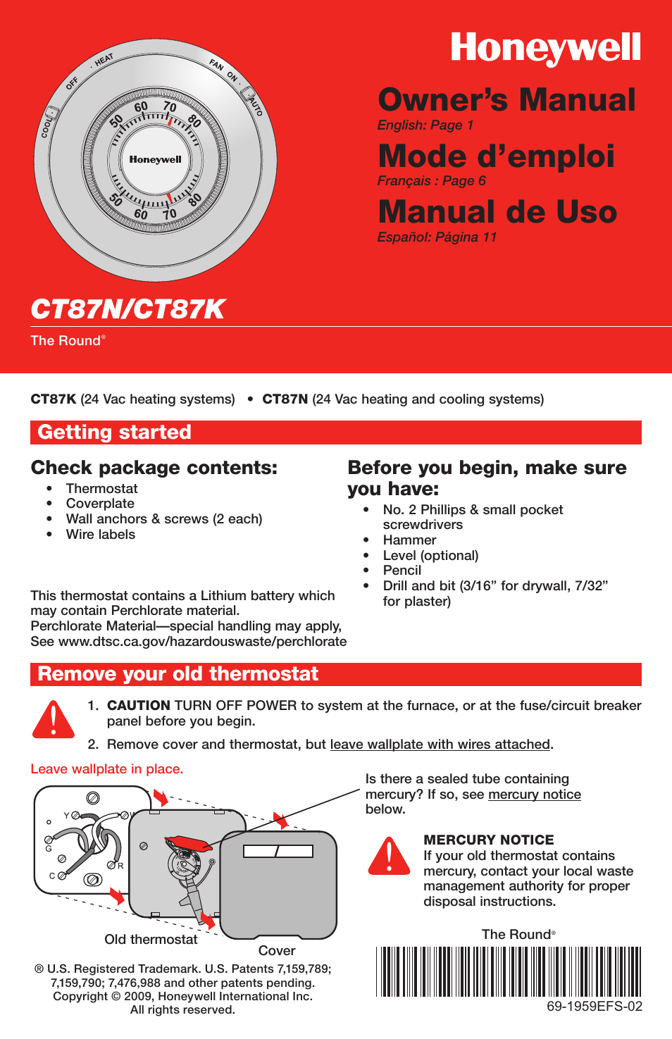 Honeywell CT87K User Manual | 16 pages