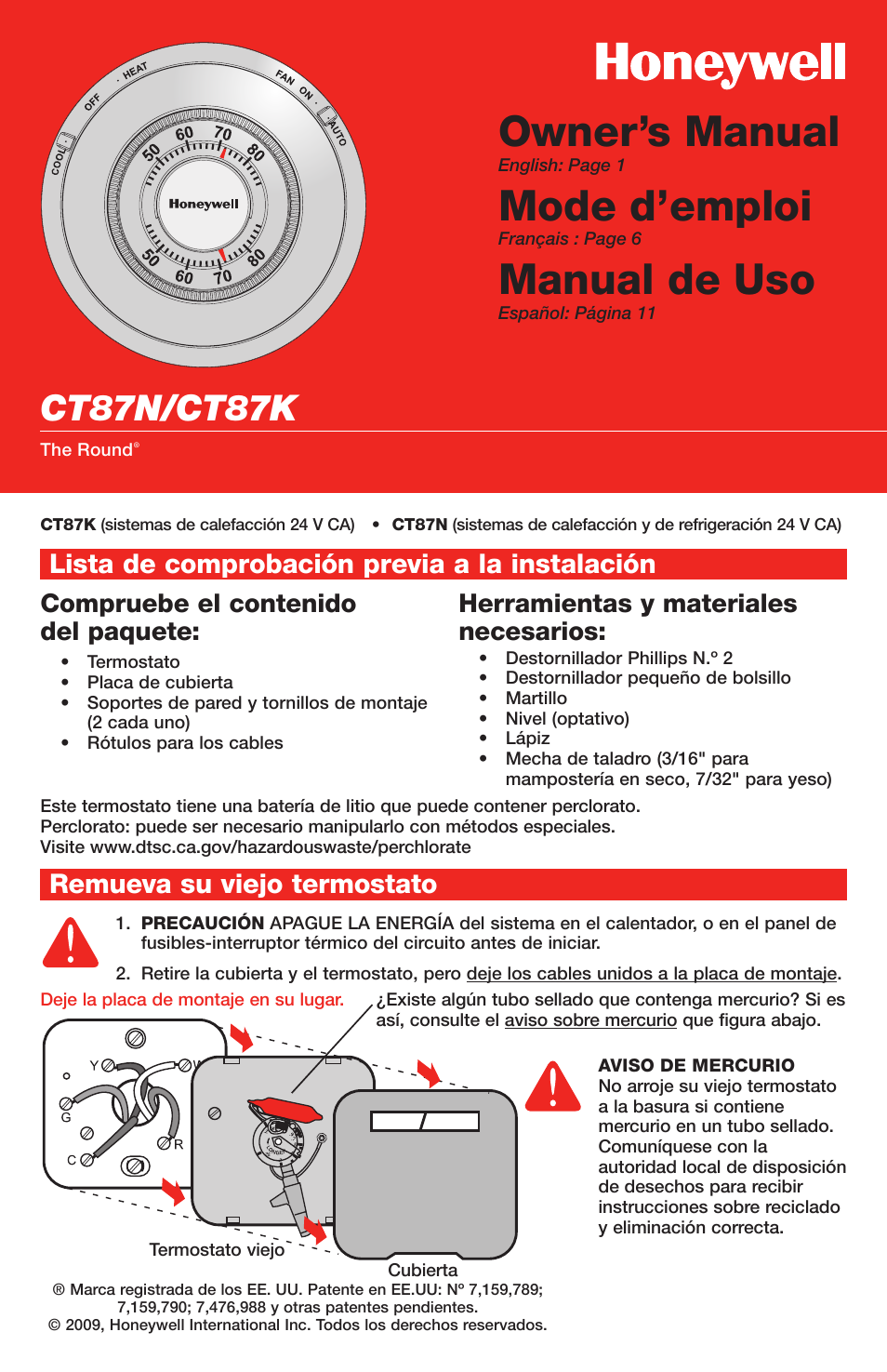 Honeywell CT87K User Manual | Page 11 / 16