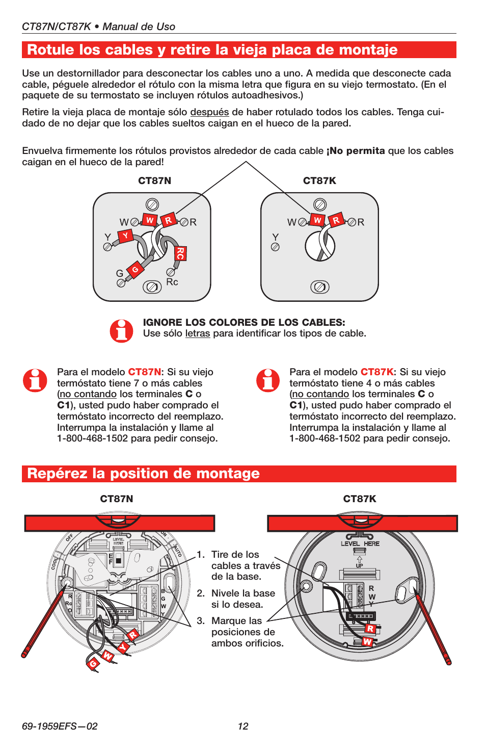 Repérez la position de montage | Honeywell CT87K User Manual | Page 12 / 16