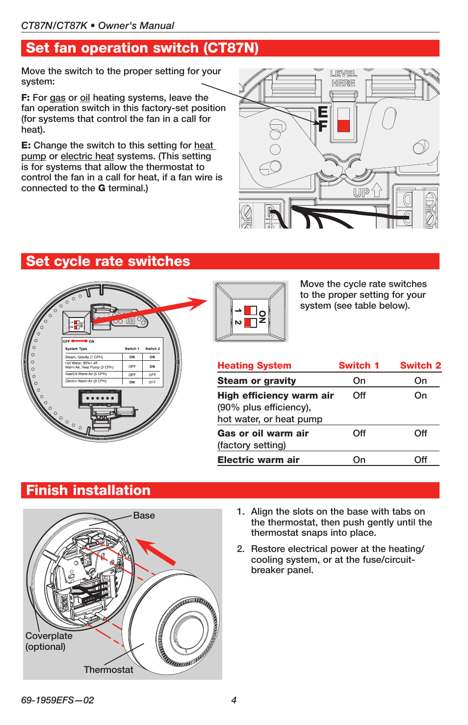 Set cycle rate switches | Honeywell CT87K User Manual | Page 4 / 16