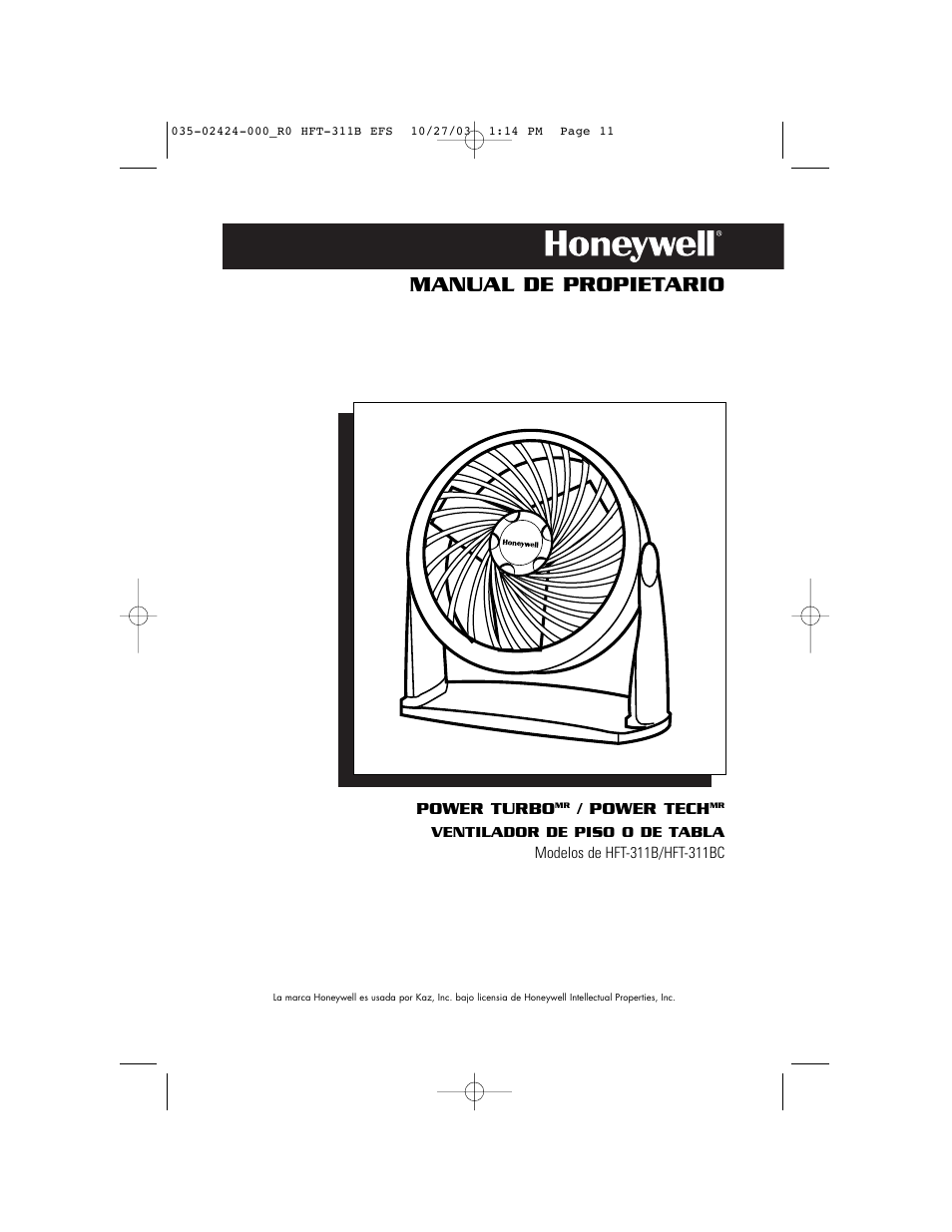 Manual de propietario | Honeywell HFT-311B User Manual | Page 11 / 15