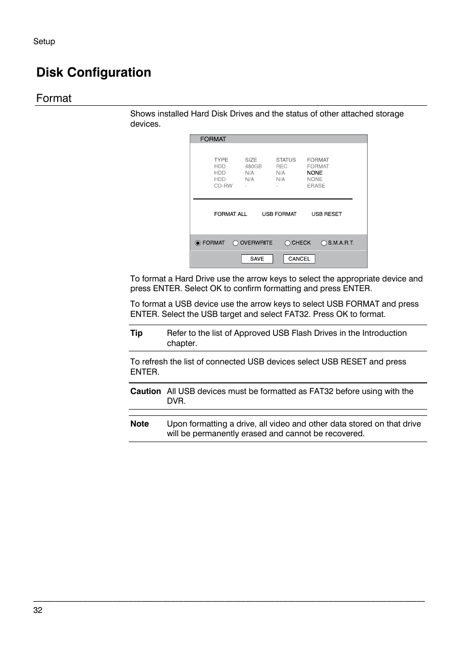 Disk configuration, Format | Honeywell HRDPX User Manual | Page 32 / 104