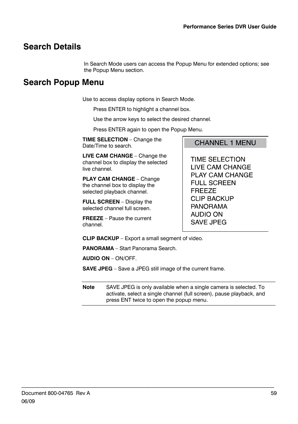 Search details, Search popup menu | Honeywell HRDPX User Manual | Page 59 / 104