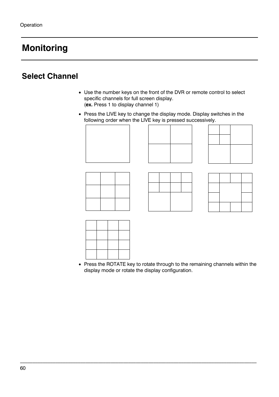Monitoring, Select channel | Honeywell HRDPX User Manual | Page 60 / 104