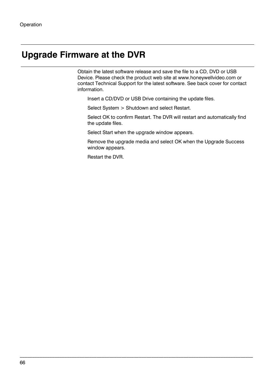 Upgrade firmware at the dvr | Honeywell HRDPX User Manual | Page 66 / 104