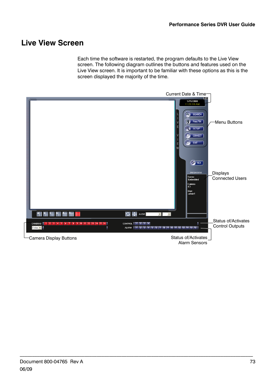 Live view screen | Honeywell HRDPX User Manual | Page 73 / 104