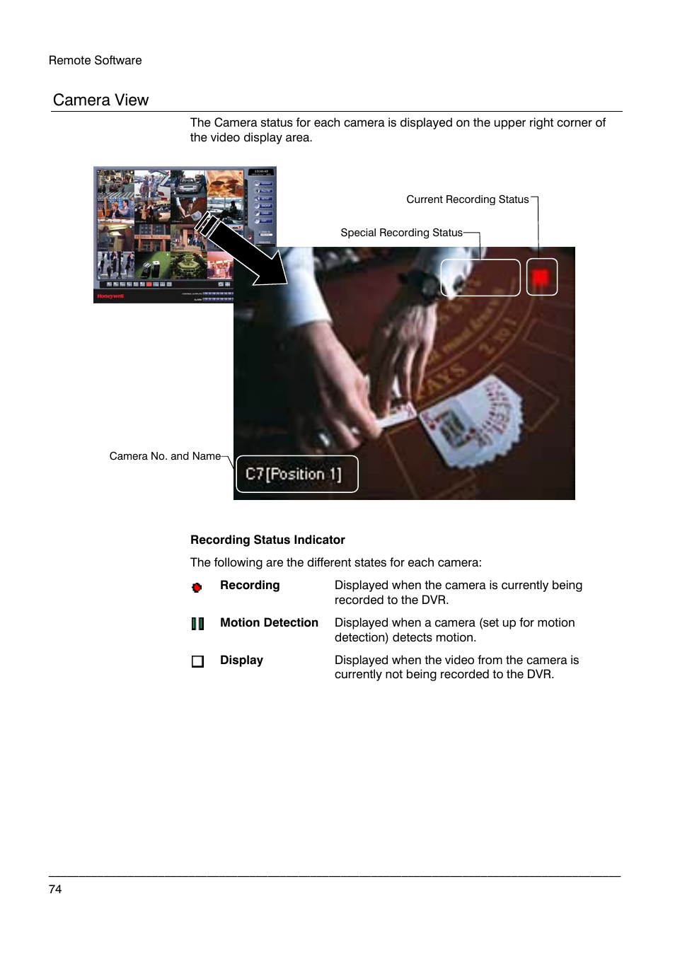 Camera view | Honeywell HRDPX User Manual | Page 74 / 104