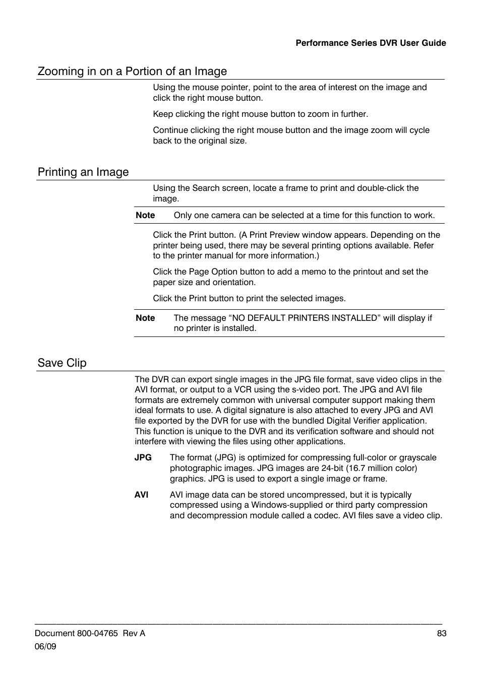 Zooming in on a portion of an image, Printing an image, Save clip | Honeywell HRDPX User Manual | Page 83 / 104