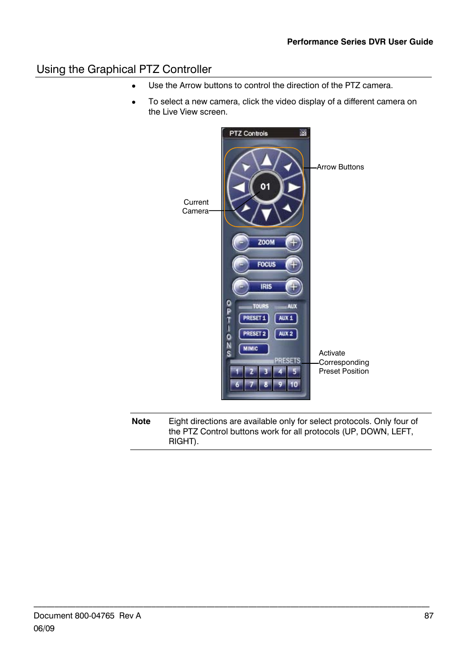 Using the graphical ptz controller | Honeywell HRDPX User Manual | Page 87 / 104