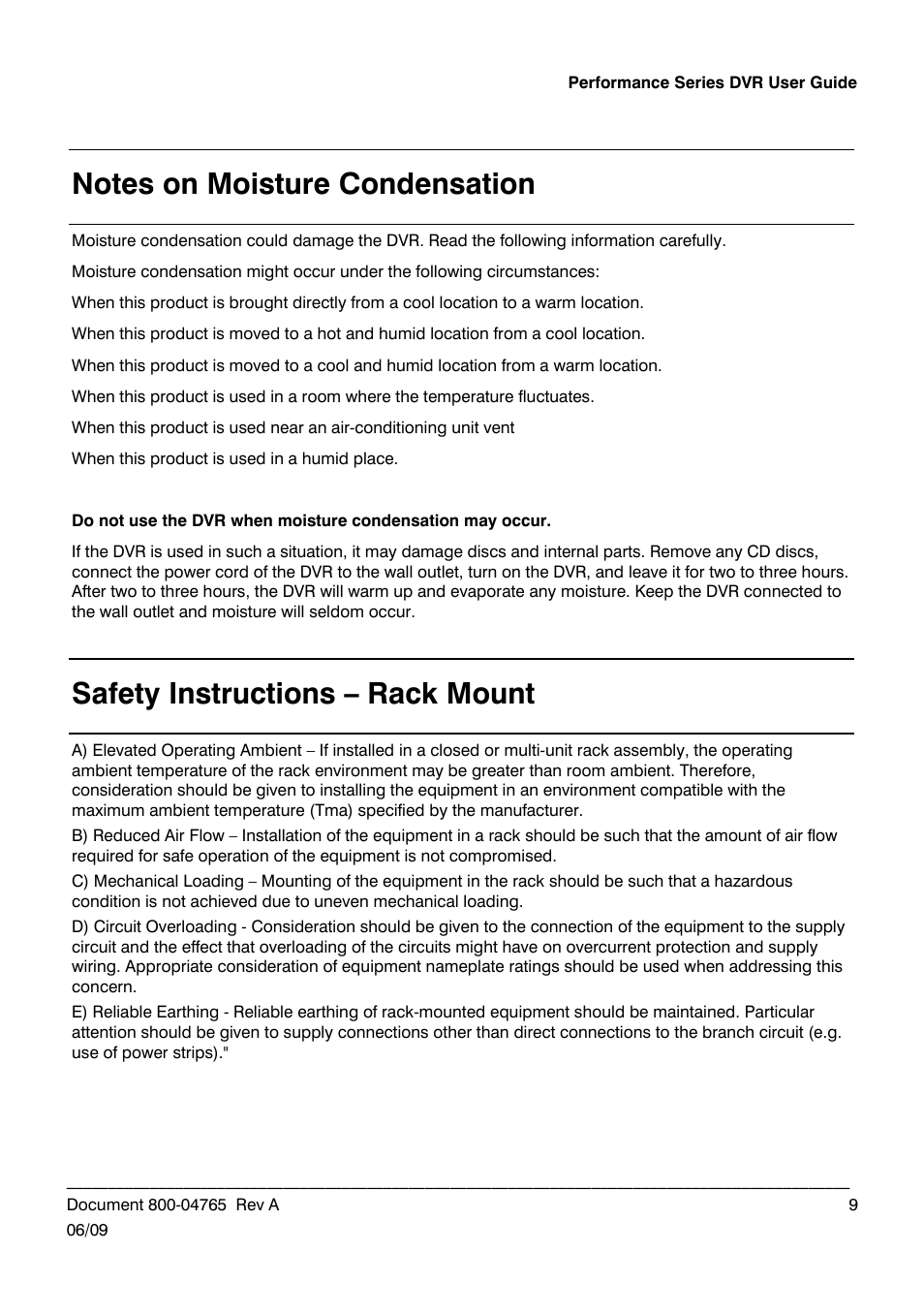 Safety instructions – rack mount | Honeywell HRDPX User Manual | Page 9 / 104