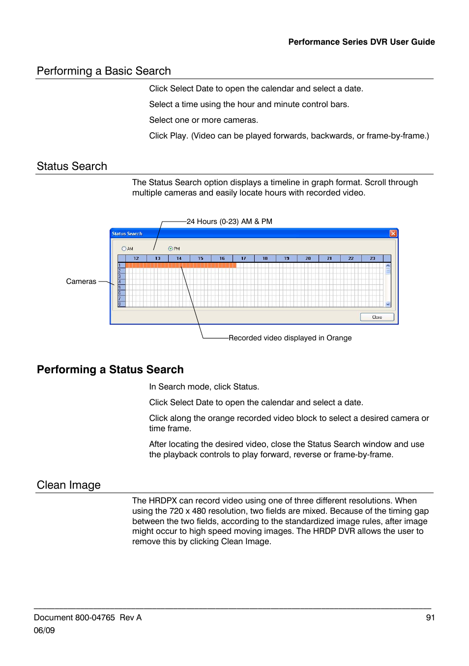 Performing a basic search, Status search, Performing a status search | Clean image | Honeywell HRDPX User Manual | Page 91 / 104