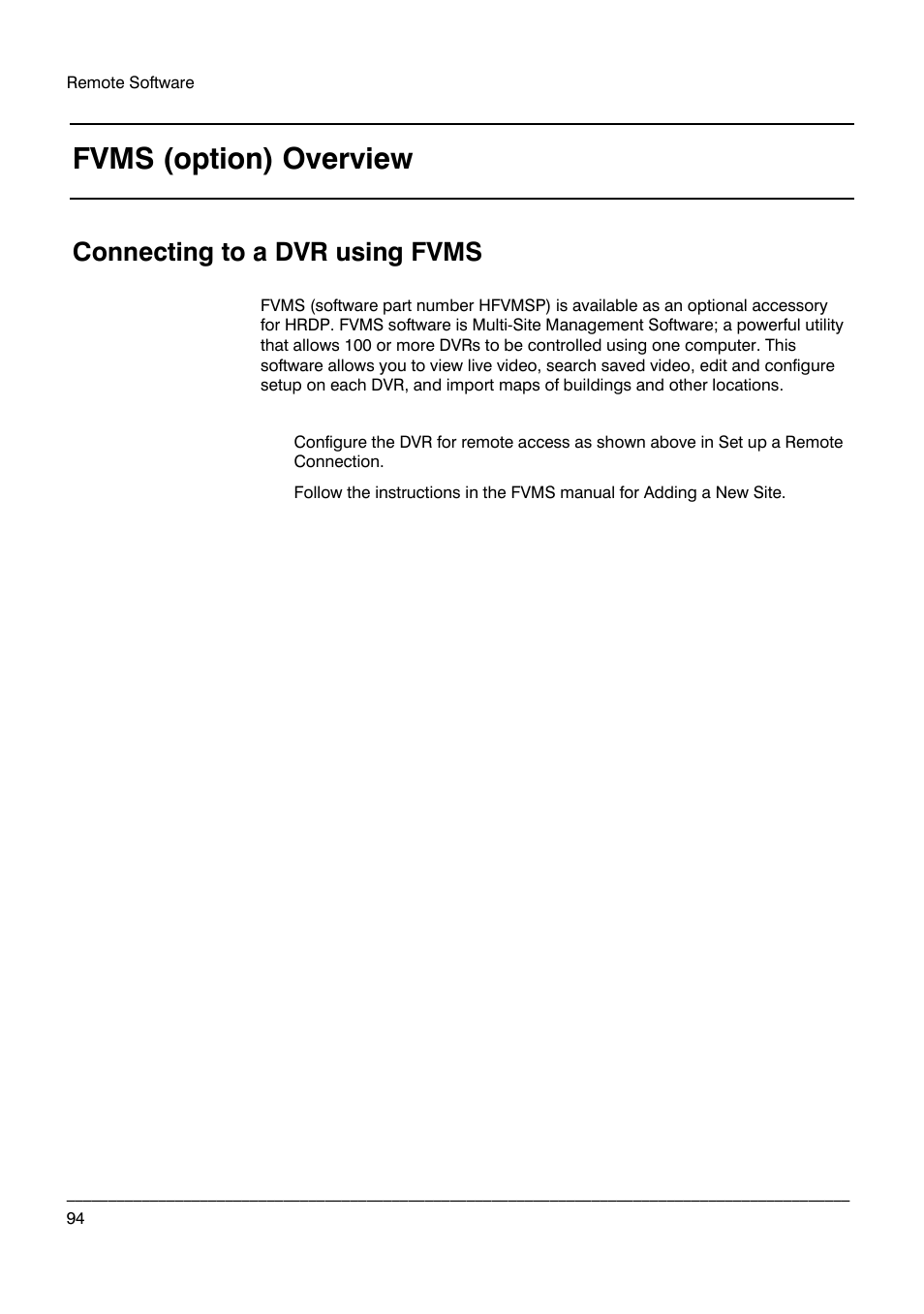 Fvms (option) overview, Connecting to a dvr using fvms | Honeywell HRDPX User Manual | Page 94 / 104