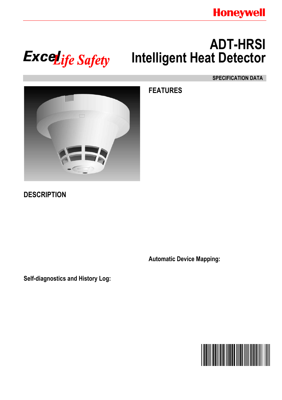 Honeywell EXCEL ADT-HRSI User Manual | 4 pages