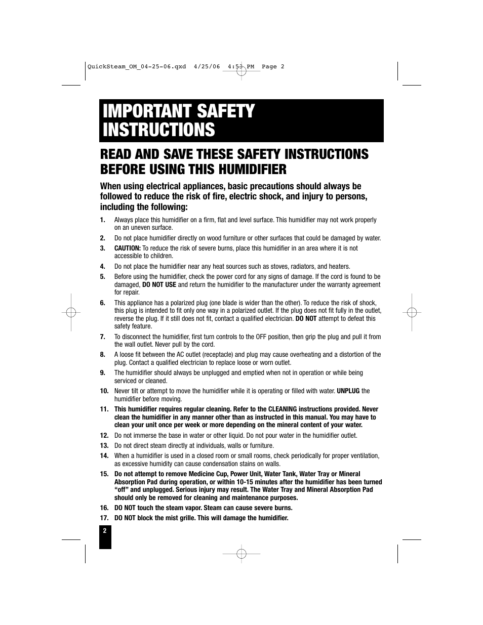 Important safety instructions | Honeywell HWM-331 User Manual | Page 2 / 44